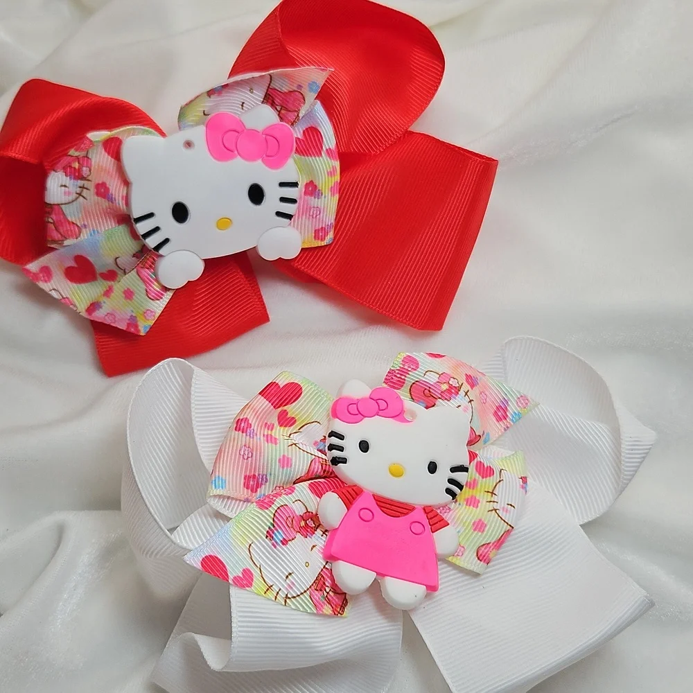 Girl's Set of 2 Hello Kitty Hairbows Hair Accessories Clip On NWOT Red White